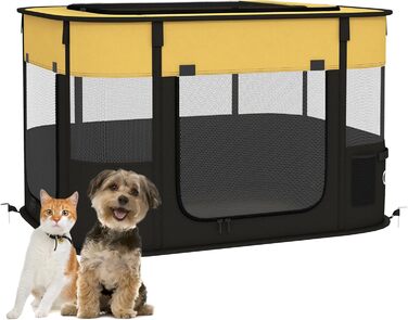 Клітка для собак PawHut, 94 x 74 x 60 см, розмір M, жовта, складана, з сумкою для зберігання