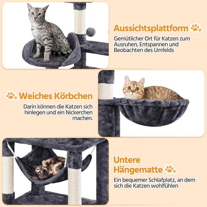 Котячий будиночок Yaheetech 170 см XL: когтеточка, ліжко, гамак, іграшки, сірий