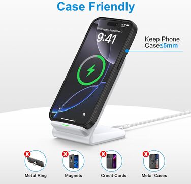 Бездротовий зарядний стан Google Pixel, 15W, для Pixel 10/9/8/7/6/5 та Samsung Galaxy S25+/S24 FE/S23/S22/S21, білий