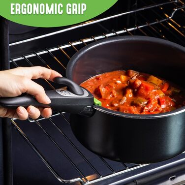 Набір каструль GreenChef ClickPan 3 шт, керамічне антипригарне покриття, знімна ручка, PFAS-free, для індукції, посудомийки, чорний