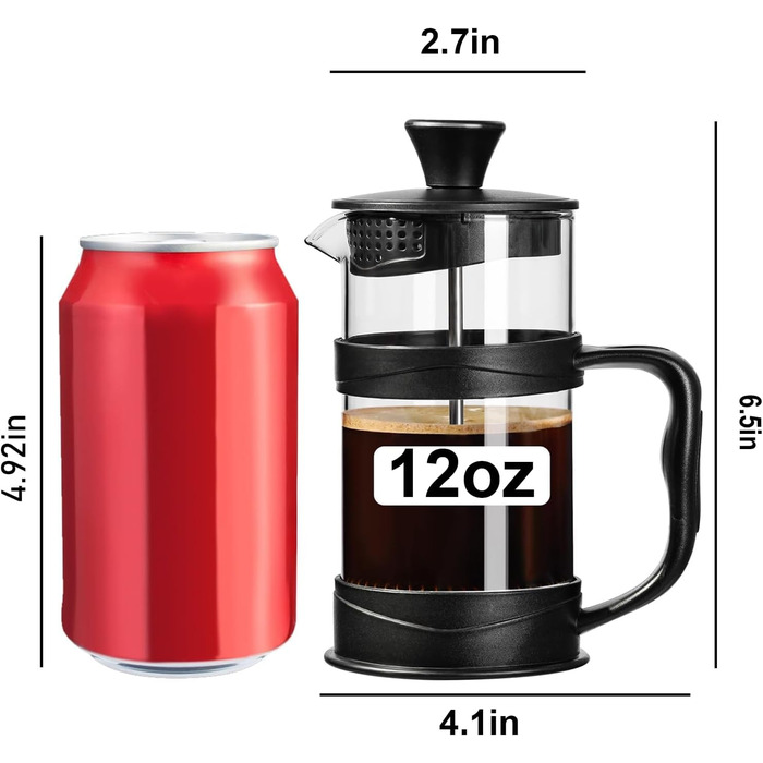 Френч-прес ParaCity 350 мл: нержавіюча сталь, термостійке скло, для холодної заварки, ідеальний подарунок для подорожей та дому (Чорний)