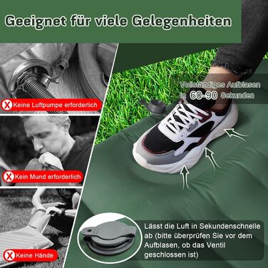 MILFECH Килимок для кемпінгу самонадувний, 14 см, з інтегрованими подушками та насосом для ніг, ультралегкий, водонепроникний, для відпочинку на природі, туризму, зелений