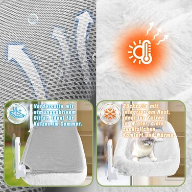 Лежанка для котів на вікно 60x30 см, гамак для котів зі стабільними присосками, складане ліжко для котів на віконний підвіконня, до 20 кг, (з ліжком для котів XL, бежевий)