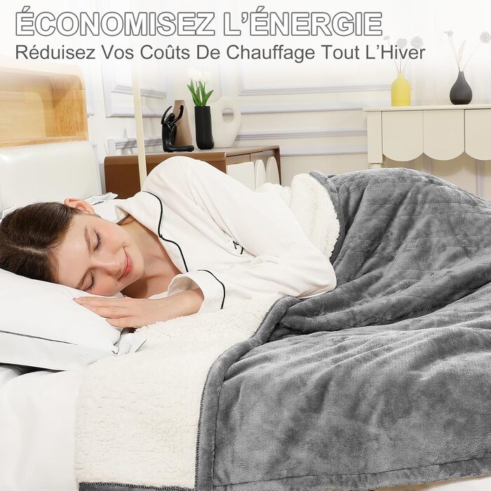 Електрична ковдра COZYTY 150x200 см з таймером та захистом від перегріву, фланель, 6 режимів нагріву, сіра