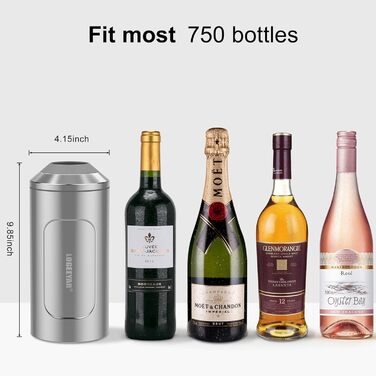 Охолоджувач для вина з кришкою, 750 мл, з нержавіючої сталі, для вина, шампанського, секту, для пікніка, подарунок для поціновувача вина, сріблястий