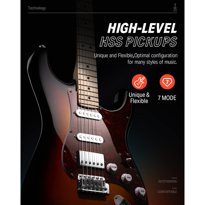 Електрогітара Donner DST-152S Sunburst: Початковий набір з підсилювачем, сумкою та аксесуарами