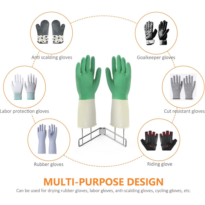 Kitchen glove holder, stainless steel glove holder, vertical kitchen glove rack, multi-purpose glove drain rack, rubber glove drying rack, boxing glove drying rack (large)