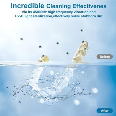 Ультразвуковий очищувач для кап, з УФ-стерилізацією 45 кГц, 4 режими - для кап, брекетів, елайнерів (білий)
