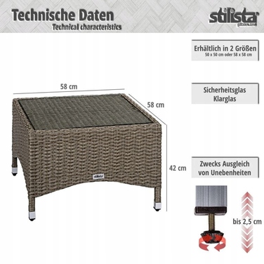 Квадратний стіл Stilista з техноротанга, 58 x 58 x 42 см