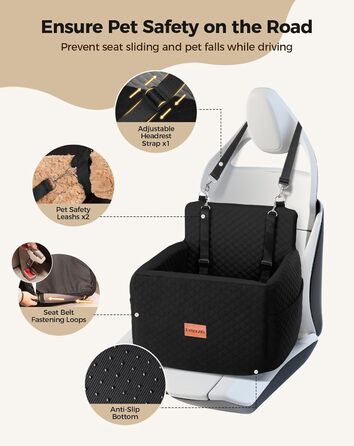 Автокрісло для собак Petcozife - чорний, для собак до 15 кг, знімний, з товстим килимком та 2 страхувальними ременями