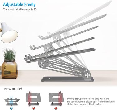 Adjustable Aluminum Laptop Stand - Ventilated Laptop Holder for 10-17 Inch Laptops - Compatible with MacBook, Dell, HP, Samsung, Acer