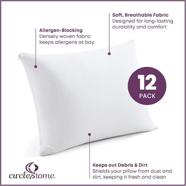 Наволочки CIRCLESHOME King Size 50x91 см, 100% бавовна, дихаючі, гіпоалергенні, комплект 12 шт