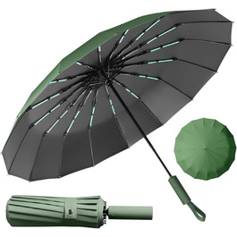 Стійкий до вітру парасолька-тростина, автоматичний, великий, з 16 ребрами, покриття Teflon 210T, захист від УФ-променів (зелений)