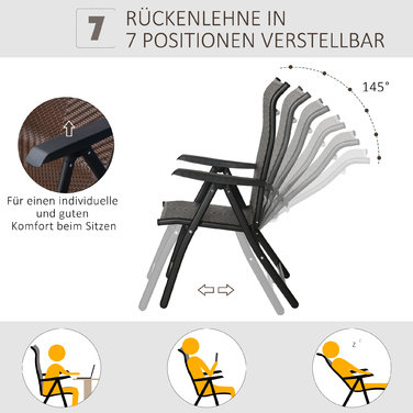 Крісло Outsunny з ротангу Polyrattan, складне, з підлокітниками, 7-ступеневе регулювання спинки для саду, балкону, тераси, розміром 58 x 71 x 111 см