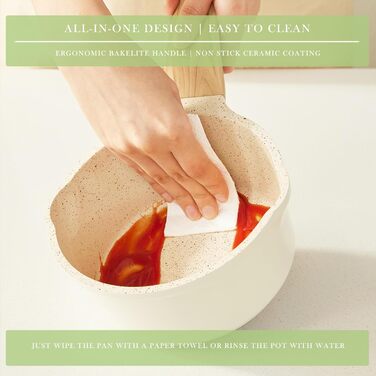 Набір посуду керамічний з гранітним покриттям для індукції, 3 предмети, бежевий