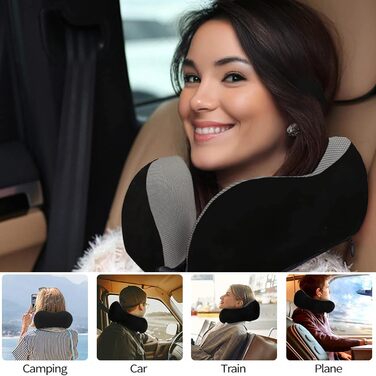 Подушка для шиї у літак – Memory Foam, Зручна подушка для подорожей, Авто, Поїзд, Автобус, Ергономічна, Дихаюча, З чохлом для зберігання