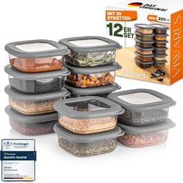 Набір контейнерів для зберігання продуктів 12 шт. 250 мл, сірі, BPA-Free, для кухні