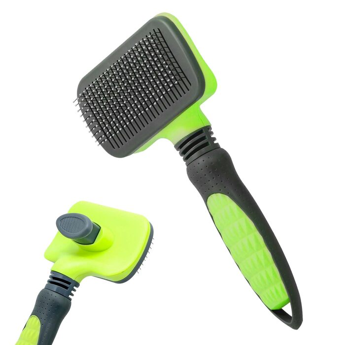 Щітка для собак та котів, видалення підшерстка, самоочисна щітка для довгої та короткої шерсті, видалення шерсті з однією кнопкою (зелена)