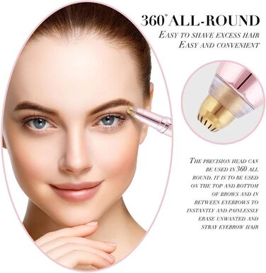 Електричний тример для брів та обличчя для жінок, безболісний, з гребінцем, білий/рожеве золото