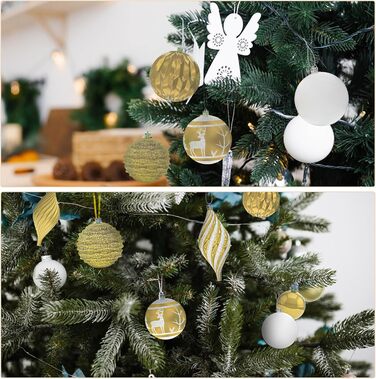 Набір прикрас для ялинки Aufun 108 шт. Преміум якість, пластик, з верхівкою, ялинкові кулі, зірки, безпечні прикраси, ялинкові кулі багаторазового використання, декор для ялинки (шампань, срібло)