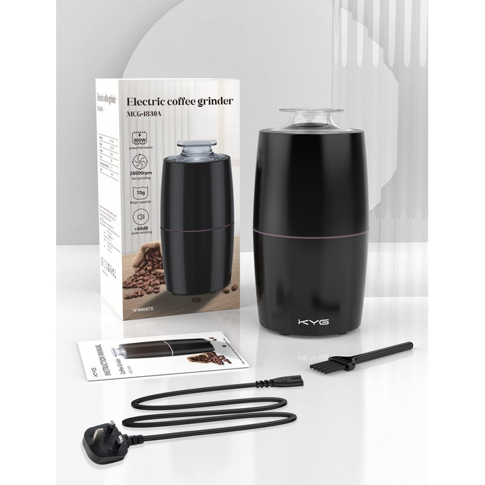 Електрична кавомолка KYG 300W з нержавіючої сталі, 70г, тиха (45dB) для кави, горіхів, спецій