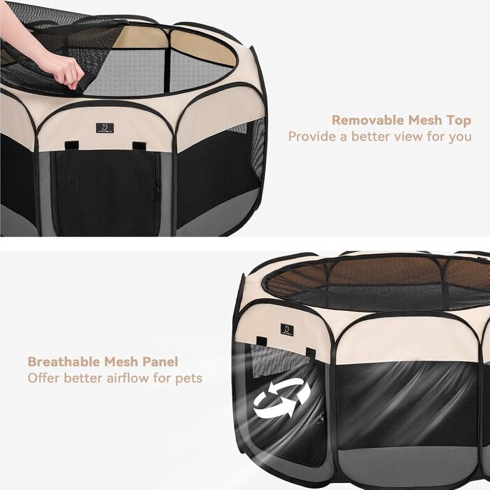 Клітка-вигул для цуценят та тварин 4 Pet, розкладний вольєр для собак та котів, для дому, з блискавкою, портативний, M, блакитно-білий (L з мискою, темно-сірий та бежевий)