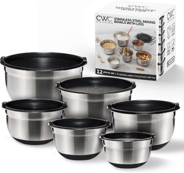 Набір мисок для змішування Cook With Color, 6 шт., нержавіюча сталь, чорний колір, з кришками та неслизьким дном