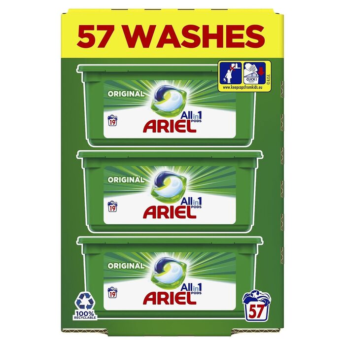 Капсули для прання Ariel 3-in-1 Original з рідким гелем, 57 прань