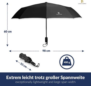 Чорний парасолька Logan & Barnes Boston: штормовий, з тефлоновою просоченням, до 140 км/год