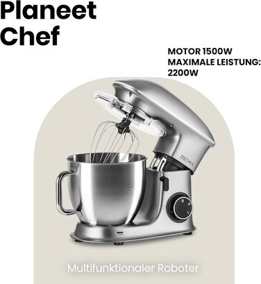 Кухонна машина ZEEGMA Planeet Chef: потужний міксер з чашею 6.5 л, 2200W, 7 швидкостей, для тіста та інших продуктів