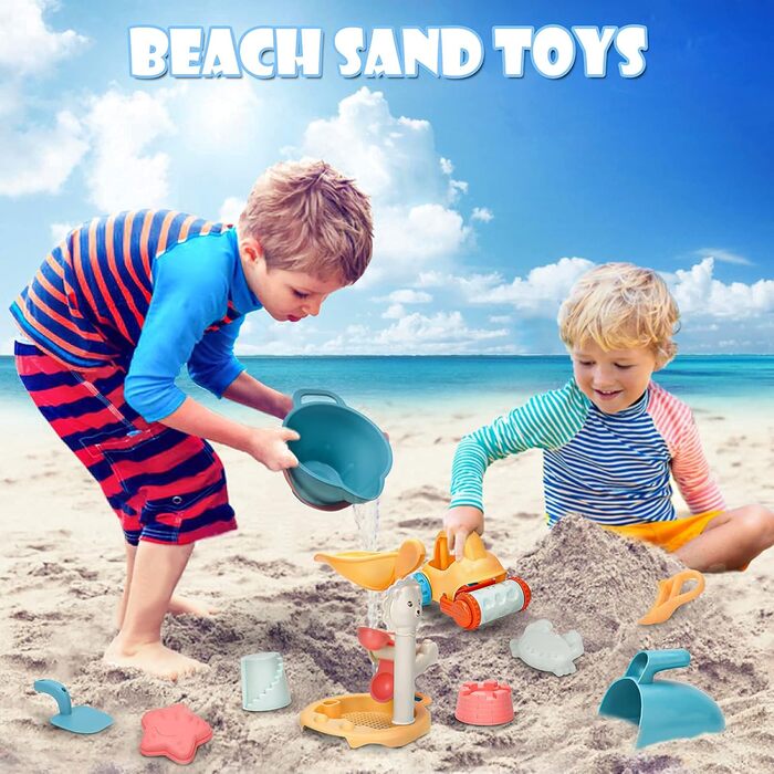 Sanlebi Sand Toy Set, Kids Sandbox Toy with Bucket, Sand Molds, Mesh Bag Beach Outdoor Games for Boys Girls