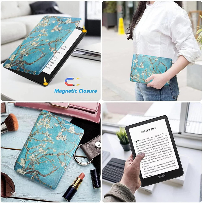 Чохол MOKASE для Kindle Paperwhite 5/6/7 (2012-2016), синтетична шкіра, функція авто-сон, Blossom