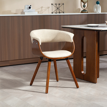 HOMCOM Dining Chair Kitchen Chair with Backrest, Linen Look, Upholstered Armchair with Wooden Legs for Dining Table, Beige | Aosom