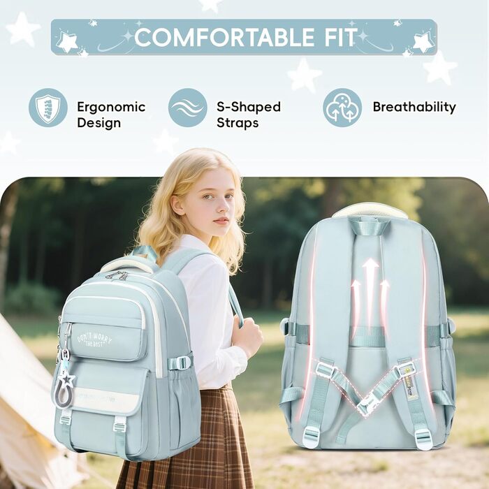 Шкільний рюкзак Tanou для підлітків, дівчаток, 4-12 клас. Великий водонепроникний рюкзак для школи, середньої та вищої освіти, блакитний