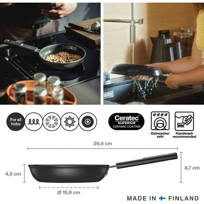Сковорідки Fiskars Hard Face 24 і 28 см, антипригарне покриття, для всіх плит, алюміній/пластик, 2 шт, чорний