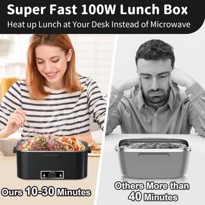Електрична ланчбокс SOOOEC 100W, 3-в-1 з нержавіючою сталі, 12V/24V/220V для авто/офісу, з ізольованою сумкою (Оранжево-Чорний), 1.8L