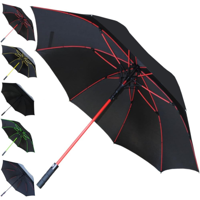 COLLAR AND CUFFS London XL Windproof Golf Umbrella - 154cm Fiberglass Frame - Automatic Open/Close - Red & Black