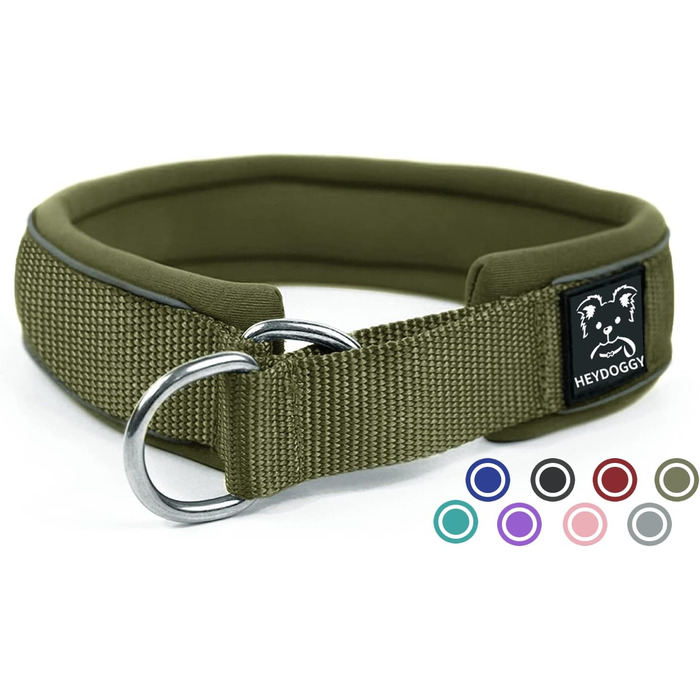Нашийник для собак з м'якого неопрену (4 см ширина), світловідбиваючий, з міцного нейлону та стопором, зручний, для дресирування, проти потягування, розмір L (армійний зелений, обхват шиї 45-56 см)