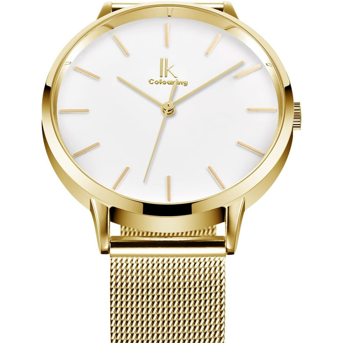Жіночий годинник Alienwork IK Minimalist: ультратонкий, сітчатий ремінець (золотий / білий / золотий сітчастий ремінець)