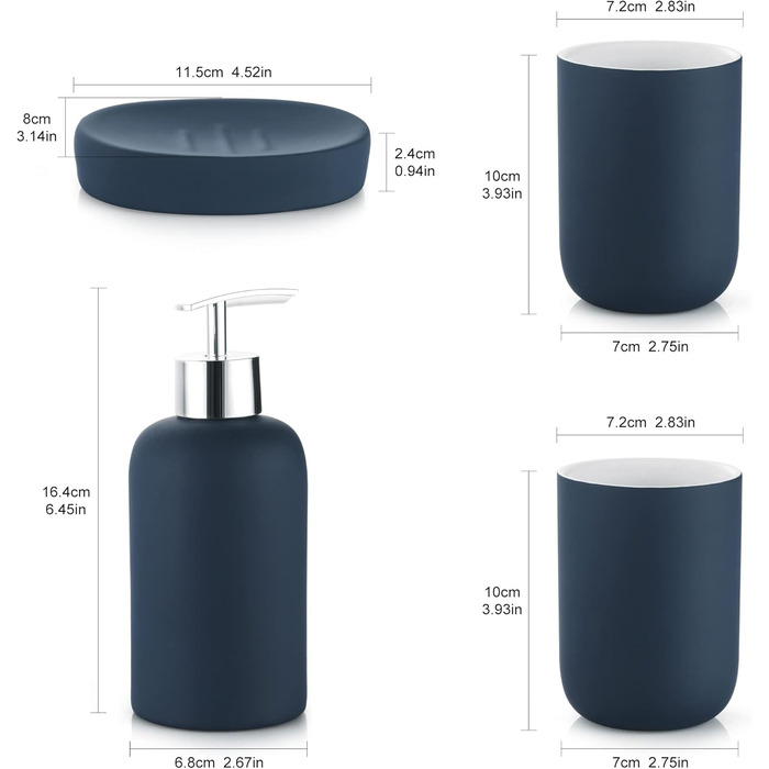 Набір аксесуарів для ванної кімнати DUFU, блакитний, 4 шт., кераміка. Включає мильницю, дозатор мила та 2 чашки.