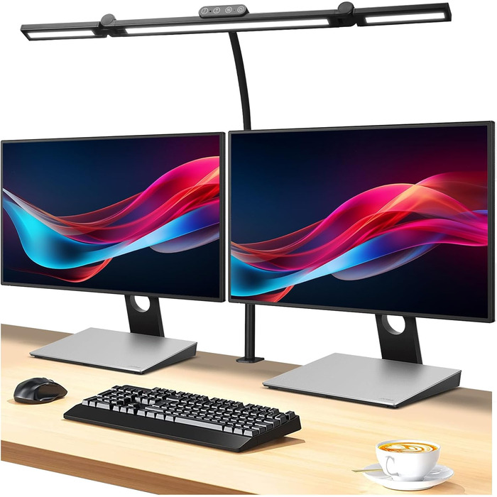 LED лампа для столу Asstikoo з регулюванням яскравості, 24W, складний дизайн, кріплення, для дому/офісу, 5 температур кольору, 3 режими яскравості, 3-головки, гнусий шийка