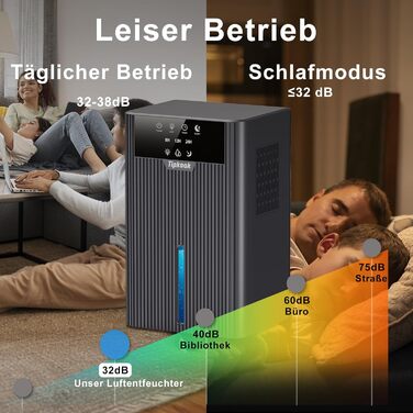 Електричний осушувач повітря Tipkook 2400 мл з автоматичним відтаненням, 10 кольорових світлодіодів, таймером 8/12/24 год, портативний для ванної, спальні, кухні, шафи, срільно-сірий