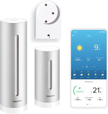 Розумна метеостанція Netatmo з кріпленням, Wi-Fi, датчики для приміщення та вулиці, гігрометр, вимірювач якості повітря, прогноз погоди, сумісна з Alexa, HomeKit, Google Home