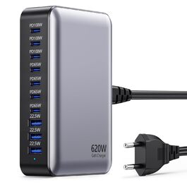 Зарядний пристрій USB-C 620W Gan: 10 портів (7xUSB-C + 3xUSB-A) для швидкої зарядки ноутбуків, iPhone, Samsung Galaxy, MacBook Pro/Air, Dell