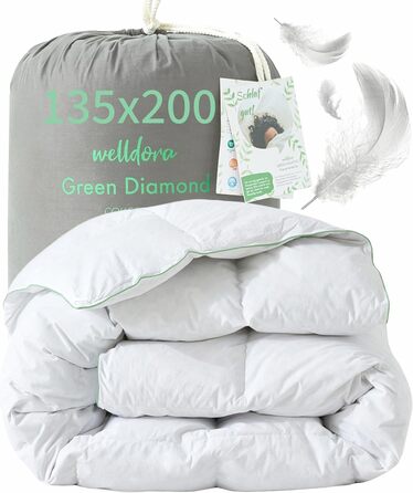 Welldora Komfort Duvet 135x200 | 100% Extra Soft Feathers & Down | Clinically Tested, Oeko-Tex, Allergy-Friendly | RDS Certified for Animal Welfare | All-Season Down Duvet 135x200 Fluffy All-Season Duvet 135 x 200 cm