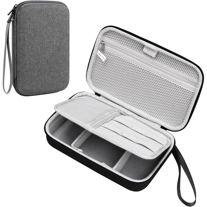Органайзер для кабелів Teskyer, водонепроникний, жорсткий корпус, велика місткість, сірий (14 x 22 x 6,5 см)