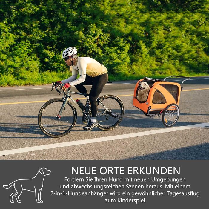 Трансформер для собак XL: велосипедний/біговий, 2-в-1, з гальмом та світловідбивачами, 600D Oxford, до 40 кг (Помаранчевий)
