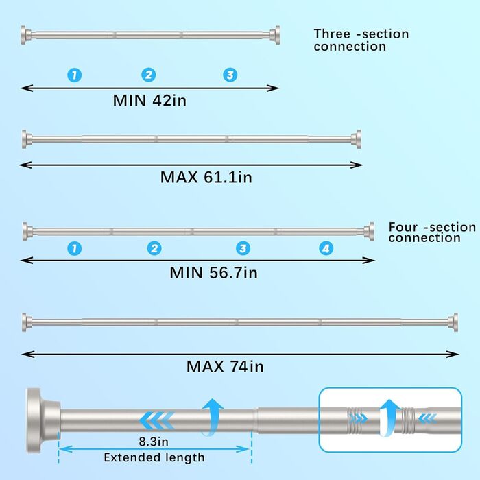 Штанга для штор без свердління AIZESI, 70-120 см, телескопічна, діаметр 22 мм, нікель