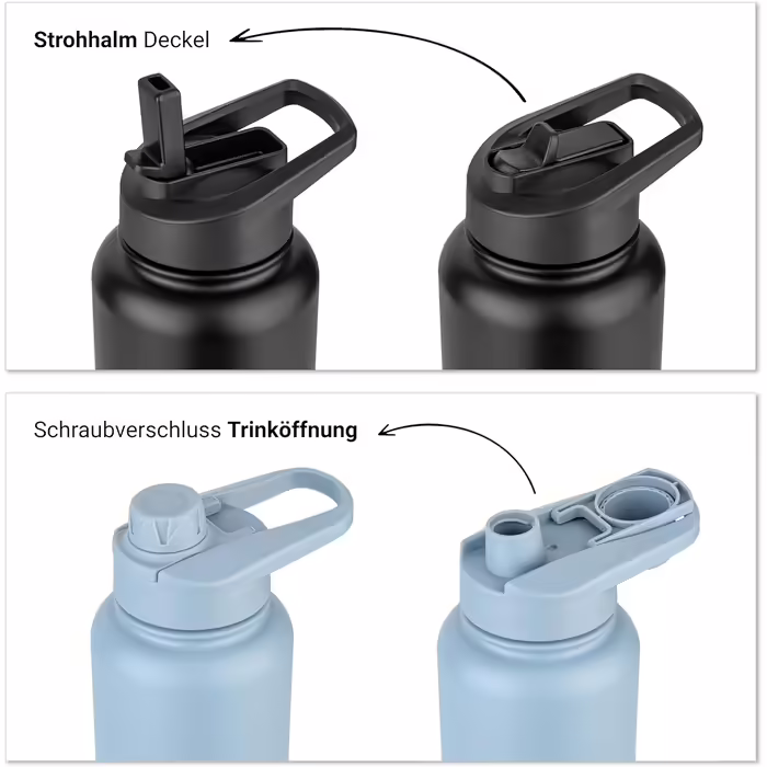 Stainless Steel Water Bottle 1L - Straw, Drinking Opening - Leakproof, Carbonated Drink Compatible, BPA Free - Thermos Bottle, Sports, Outdoor, School, University, Bicycle, Hiking, Gym (750 ml, Blue)