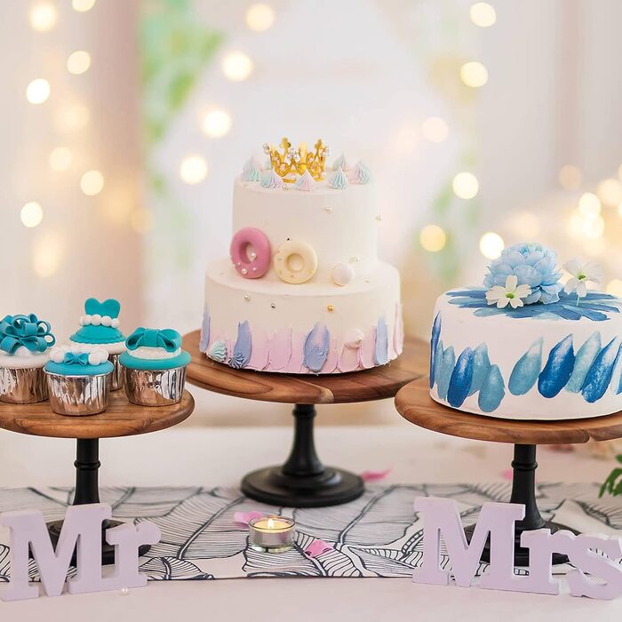 Дерев'яний підставка для тортів NUPTIO, набір 3 шт: рустикальний дизайн для весілля, дня народження, дитячого свята. Підходить для тістечок, десертів та чаю. Чорний колір, 29 см